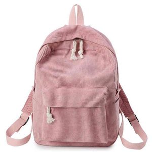 Backpack Style Bagcollege Soft Fabric School School Corduroy Design para adolescentes mulheres listradas 220723