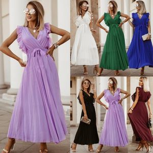 Casual Dresses Plus Sized Sexi Dres Summer Women Fashion Slim Sexy Outfit Sleeve Chiffon Pleated Solid Color Prom DressesCasual