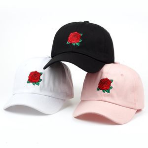 Röd rose blommor baseball cap kvinnor snapback med pappa hatt kvinnlig hip hop sun sommarmärke hattar grossist