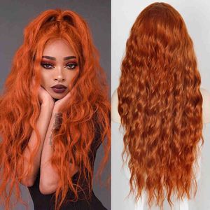 Nxy Wigs Orange Black Wine Red Full Mechanism Split Wavy Long Curly Hair Synthetic Head Cover Natural Fluffy s 220528