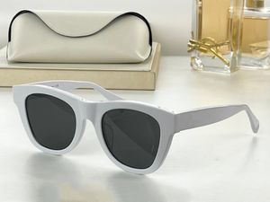 Solglasögon 2023 Luxury Brand White VA Solglasögon Designer Kvinna smal ram Tidvatten personlighet Samma platta Svartblå linser Solglasögon med läderfodral Q6IK