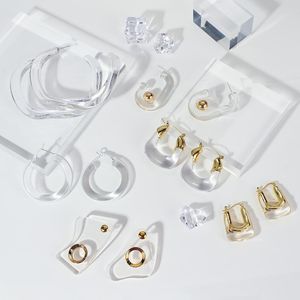 Hoop & Huggie Flashbuy Transparent Resin Acrylic Geometric Earrings For Woman Girls Gold Color Metal Party JewelryHoop