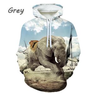 Herrtröjor tröjor Spring Animal Elephant 3D Printing hoodie personlighet kul unisex casual harajuku pullover street tröjor