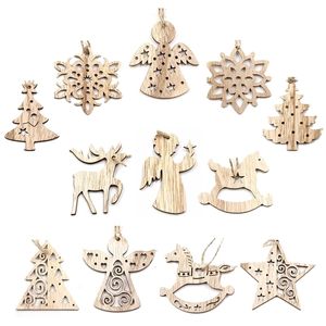 1Set Natale Ciondolo in legno Fiocchi di neveCervoAlberi ornamenti Albero di Natale Decorazioni per la festa nuziale Regali per bambini Y201020