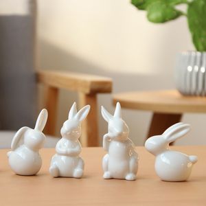 Ceramic Cute Pure White Rabbit Figurines Porcelain Table Home Decoration China Gift Modern Statue Handmade furnishings Home Deco