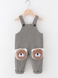 Baby boy corduroy Cartoon Bear strap Jumpsuit SHE