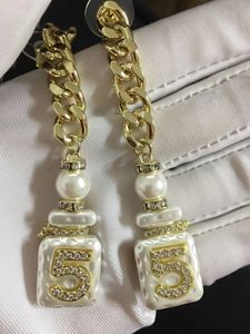Luxury Brand Fine Jewelry Number 5 Drop Earrings Tag Marking Gold Chain Link Mother Pearl Shell Perfume Bottle Earrings