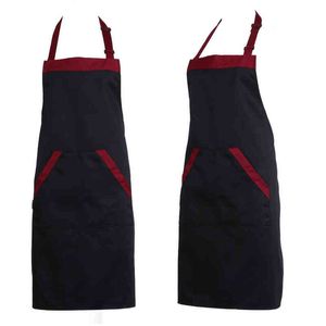 Half Kitchen Apron Cooking Chef Catering Halterneck Bib with 2 Pockets Sleeveless Aprons for Woman Men Black Red Y220426