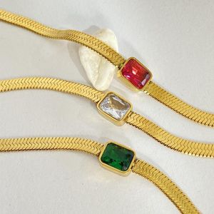 Wholesale gold necklace with emerald pendant resale online - Pendant Necklaces Titanium Steel K Gold Plated Flat Snake Chain Necklace Square Emerald Ruby Zircon For Women Jewelry GiftsPendant