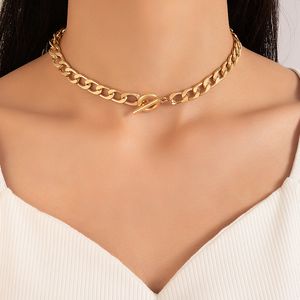 2022 Punk Choker Necklace Hip Hop Bead Big Chunky Gold Color Thick Clavicle Chain Leaf Geoemtric Jewelry for Women Collar