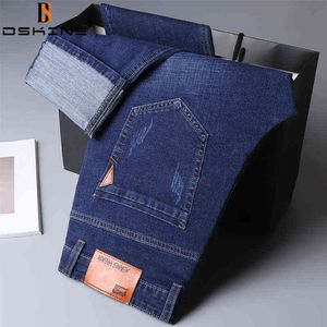 Homens jeans marca 2021 outono moda casual business calças retrô denim clássico calças de inverno lã quente trecho jeans slim homens g0104