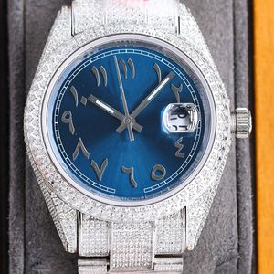 Diamentowe zegarki męskie zegarki lodowe niebieskie wybieranie automatyczna mechaniczna zegarek na rękę 40 mm szafir szafirowy pasek ze stali nierdzewnej Wodoodporne zegarek