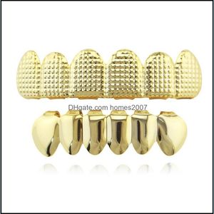 Hip Hop Concave Convex Lattice Grillz Echt vergoldet Rapper Dental Grills Cooler Schmuck Golden Silber Rose Schwarz Drop Lieferung 2021 Grillz