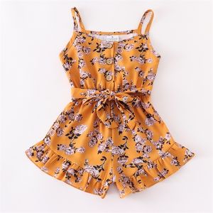 Vestiti Girlymax 3 colori Ruffle Summer Cotton Baby Garment Tuta Floral Milk Silk senza maniche Abbigliamento per bambini 220326