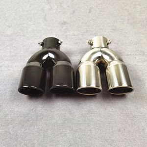 One Piece Universal Out 76mm Car Dual Outlet Exhaust Muffler Pipe Titanium Black Glossy Exhaust Tip Tail Pipes Tube Stainless Steel