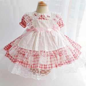 Girl's Dresses Summer Spanish Vintage Plaid Princess Ball Gown Lace Stitching Sweet Cute Birthday Party Easter Lolita For Girls L1301