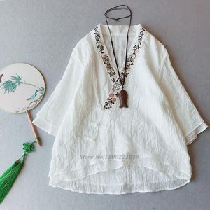 エスニック服の花の刺繍qipao伝統的な中国のベストシャツトップ