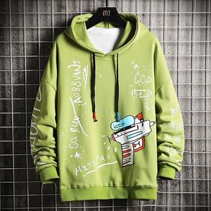 Büyük Boyutlu Baskılı Erkek Hoodies Grafik Kapüşonlu Sweatshirt Hip Hop Harajuku Street Giyim Yeşil Kapşonlu Erkekler Sweatshirts 201113