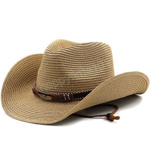 Handgewebte Cowboy-Cowgirl-Hüte Stroh Sommer Frauen Sonnenhut faltbar aushöhlen Khaki Strandkappe Mode Frauen Männer Unisex Sonnenhut