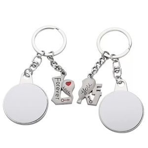 Sublimation Couple Keychain Favor Metal Letter Engraving Charm Heart-shaped Blank DIY Key Ring Valentine's Day Gift