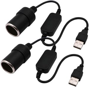 USB A Male to 12V Car Cigarette Lighter Socket Female Converter Cable 2-Pack