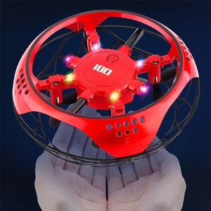 Mini Flying Helicopter UFO RC Drone Hand Sensing Aircraft With 6 LED lights Electronic Quadcopter flayaball Toys for children 220321