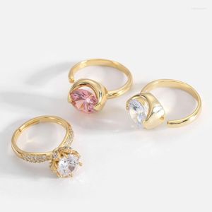 Bröllopsringar lyxiga smycken k guld liten charm mässing med zirkonöppning rosa vit ring kvinnlig söt romantisk löfte kärlek edwi22