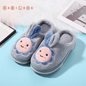 Bamilong Kids Winter Slippers Boys Cartoon Rabbit Cotton Home Slippers Children Plush Indoor Warm Girls Princess Slippers S347 201026