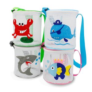 Kids Toys Beach Bag Shell Collection Handbag Storage Bags Crab Whale Design Mesh Bucket Tote Portable Organizer Cartoon Sand Pouch 4 Colors Light