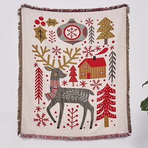 160*130 cm fukts￤ker campingmatta Jacquard Tapestry Christmas Multi-Function Sofa Filt