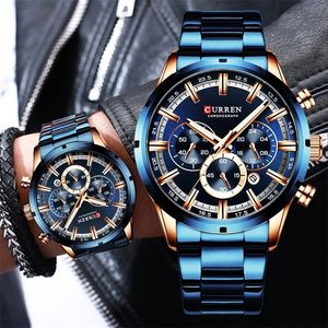 Curren Mens Watch Blue Dial Stal ze stali nierdzewnej data męska Business Watche Wathes Waterproof Luxuries Męskie zegarki dla mężczyzn 220530
