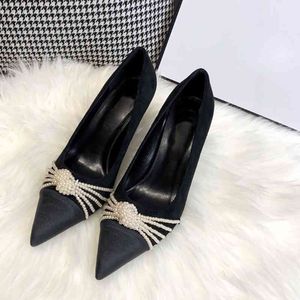 Sandals Designer Shoes Women Pearl High Heels Luxury Brand Classic Color Matching Business Bombas Ladies Wedding 220322