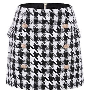 UKCNSEP Fashion Runway Skirt Women's Fringed Buttons Houndstooth T Mini 220401