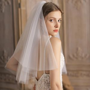 Elegant Tulle Short Wedding Veils For Brides Two Layer Elbow Length 75cm White Ivory Bridal Veils With Metal Comb Women Headwear Hair Accessories CL0523