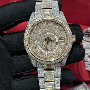 Diamantklocka Hög kvalitet Iced Out Watch Full funktionellt arbete Automatiskt urverk 42MM Silver Två stenar Vattentät 904 Rostfritt Ramlöst Set CZ Safirglas