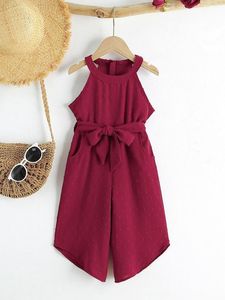 Wholesale burgundy hood resale online - Toddler Girls Solid Slant Pocket Belted Jumpsuit SHE