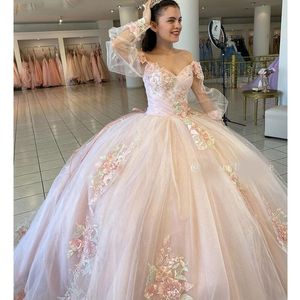 Roze quinceanera jurken bloemen ruches lieverd kant up rug zoete meisjes prinses jurk vestidos de quinceañera