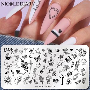 Wholesale heart stamping resale online - NICOLE DIARY Heart Snake Nail Stamping Plates Set Stainless Steel Stamp Stencils with Stamper Scraper Kits Printing Stencil