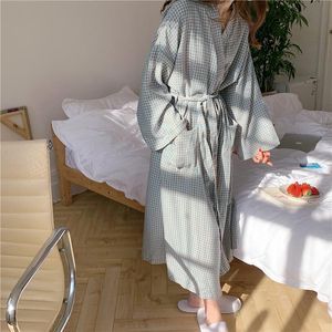 Abbigliamento da donna da donna giapponese Kimono Plaid Women Aokrobe Night Wear Sleep Nighgown Beltgown Case a maniche lunghe a maniche lunghe Servizio a casa Spring Home L985