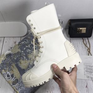 D-Major Ankle Boots Women's Designer Brand Winter Platform Motorcycle boot Black and White Technical Fabric Cowhide2152