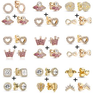 Novos brincos populares de prata esterlina 925 de alta qualidade estilo clássico coroa transparente CZ para Pandora brincos femininos joias de casamento especiais