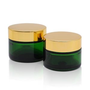 Green Glass Jar Cosmetic Lip Balm Cream Jars Bottles Round Test Tube with inner PP Liners 20g 30g 50g Cosmetic