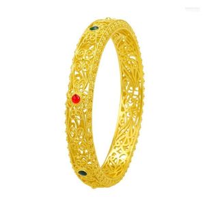 Bangle Filigree Luxury Women Women Yellow Gold Chilled Bracelet Feminino Festas de Casamento Dubai Presente de joias UNOPEN INTE22