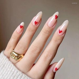 False Nails 24Pcs/Box Press On Fake Almond Round Wavy Detachable Full Cover French Style Nail Tips Prud22