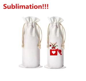 NEW Sublimation Blanks Wedding Wine Bottle Gift Bags Canvas Wine Bag With Drawstring For Halloween Christmas Decoration 2023