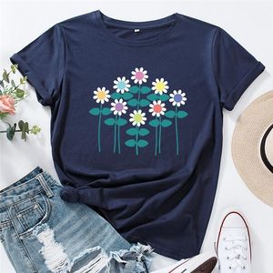 여자 티셔츠 그래픽 T 셔츠 작은 꽃 인쇄 tshirt 여자 여름 크기 100%면화 짧은 슬리브 O- 넥 티 S-5XL 탑