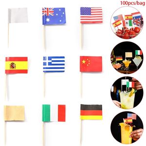 100pcs/lot National Flag Toothpick Country Flags Toothpicksカップケーキ/パイ/フルーツ/アイスクリームトッパーフードデコレーションカクテルスティック