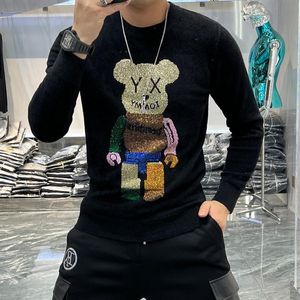 Men's Sweaters Sweater Men Autumn/Winter 2022 Trend Fashion Bear Diamond Casual Round Neck Woman Long-Sleeved Male M-5XL