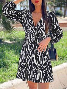 Celmia Frauen 2022 Mode Zebra Muster Mini Kleid Sexy V-ausschnitt Kordelzug Hohe Taille Sommerkleid Trendy Streetwear Party Vestidos 7 G220510