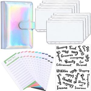 A6 Glitter PU Leather Binder Бюджетный конверт Планировщик Система органайзера с прозрачными карманами на молнии Бюджетные листы расходов 220707